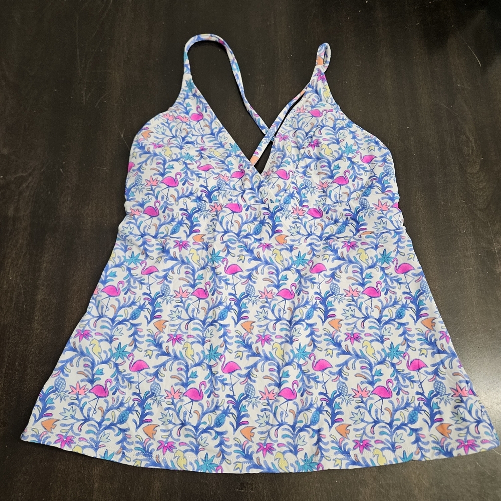 Vineyard Vines Floral Flamingos Sconset Tankini Top XS
